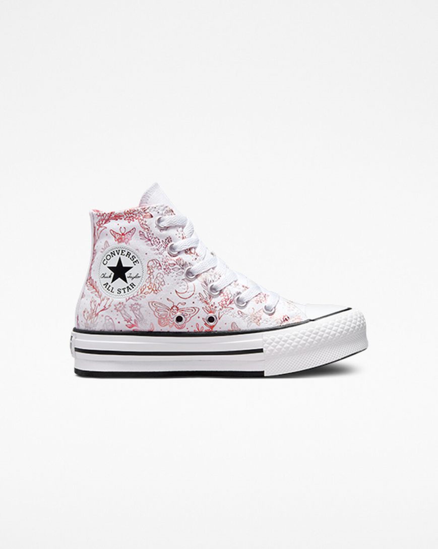 Pantofi Platforma Fete Converse Chuck Taylor All Star EVA Lift Butterfly Shine Inalti Albi Roz Negrii | RO ZIOKJ978